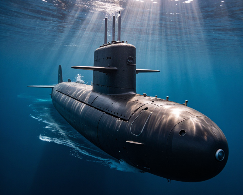 Modern Submarine in Deep Ocean