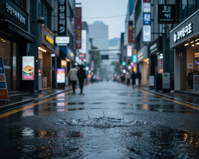 Rainy Seoul Urban Landscape